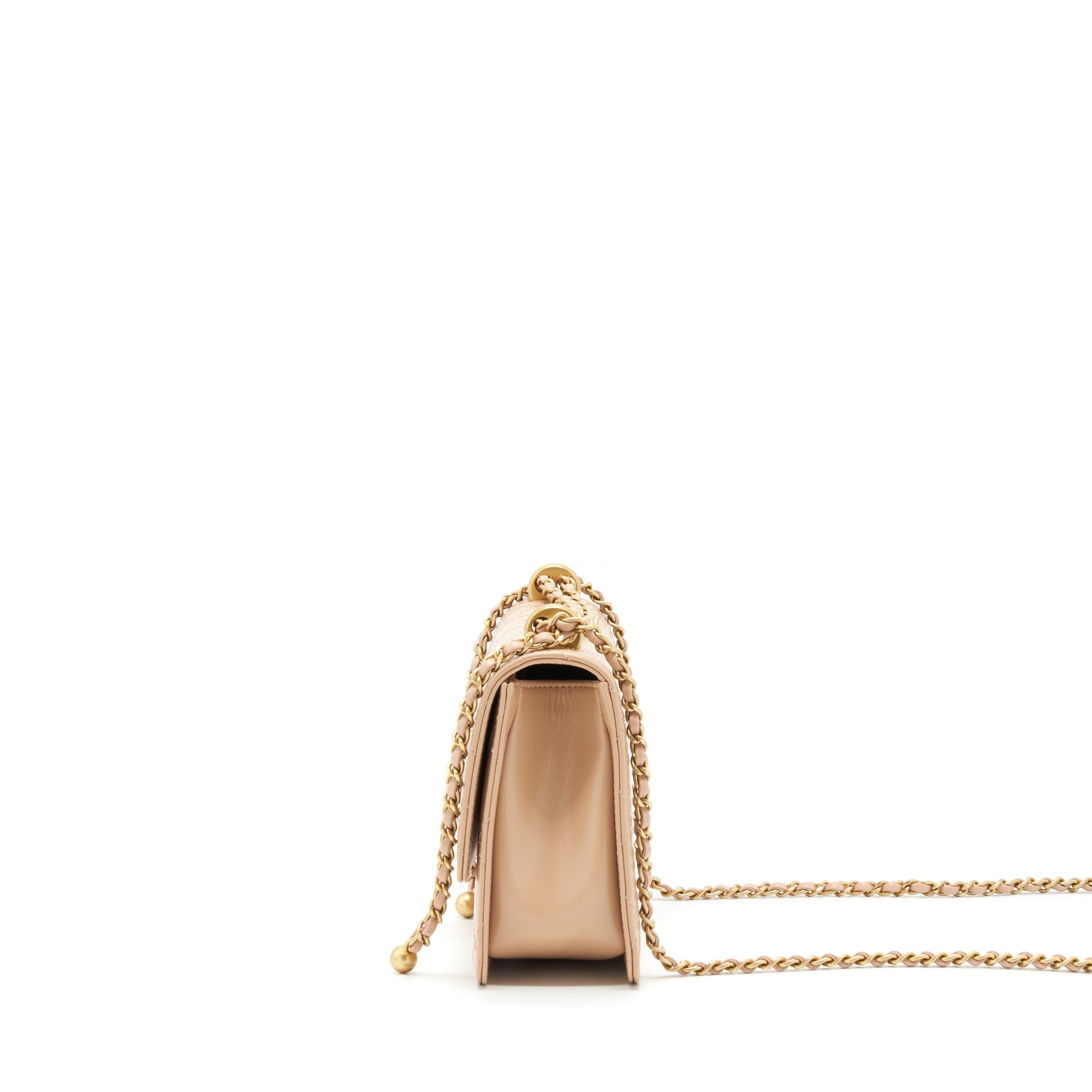 CHANEL 21A GOLD CRUSH FLAP BAG CALFSKIN BEIGE GHW