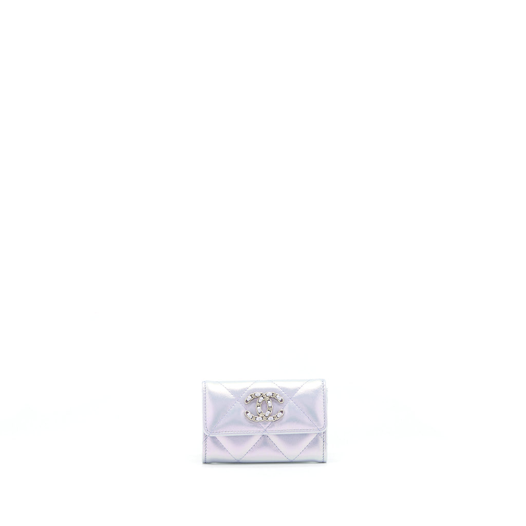 CHANEL 19 FLAP CARD HOLDER CALFSKIN IRIDESCENT LIGHT PURPLE SHW