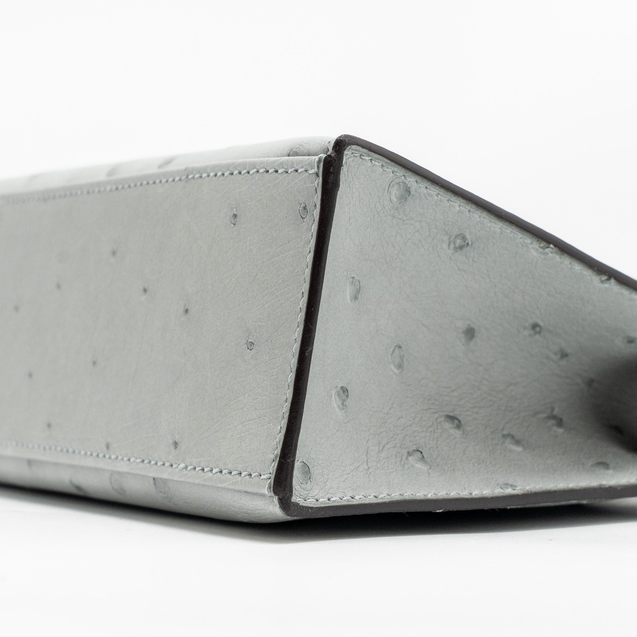 HERMES KELLY POCHETTE OSTRICH BLEU GLACIER GHW