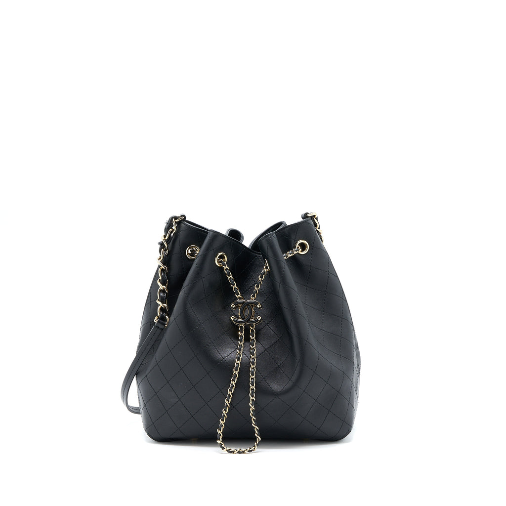 CHANEL DRAWSTRING BUCKET BAG CALFSKIN BLACK LGHW