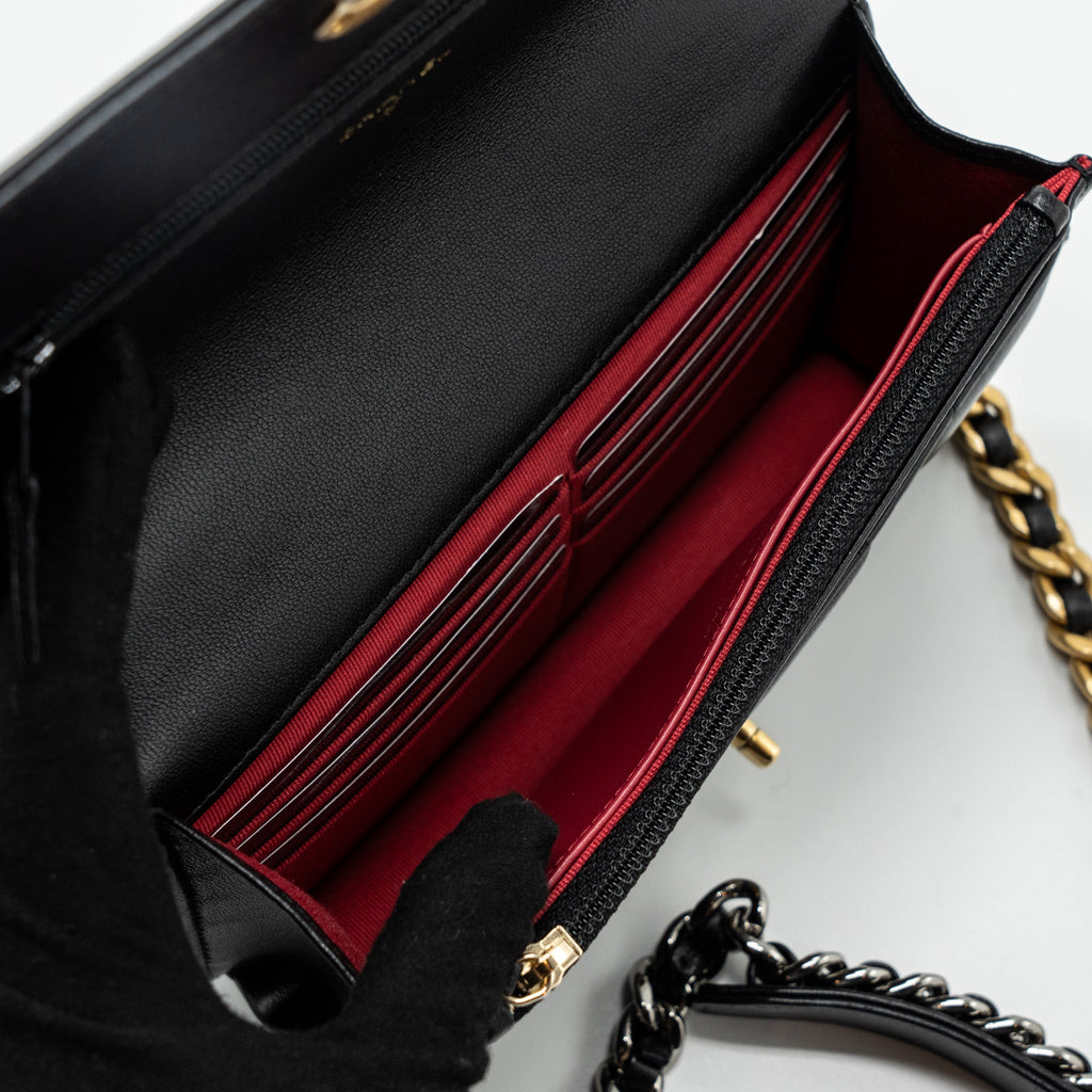 CHANEL 19 WALLET ON CHAIN LAMBSKIN BLACK MULTICOLOUR HARDWARE (MICROCHIP)