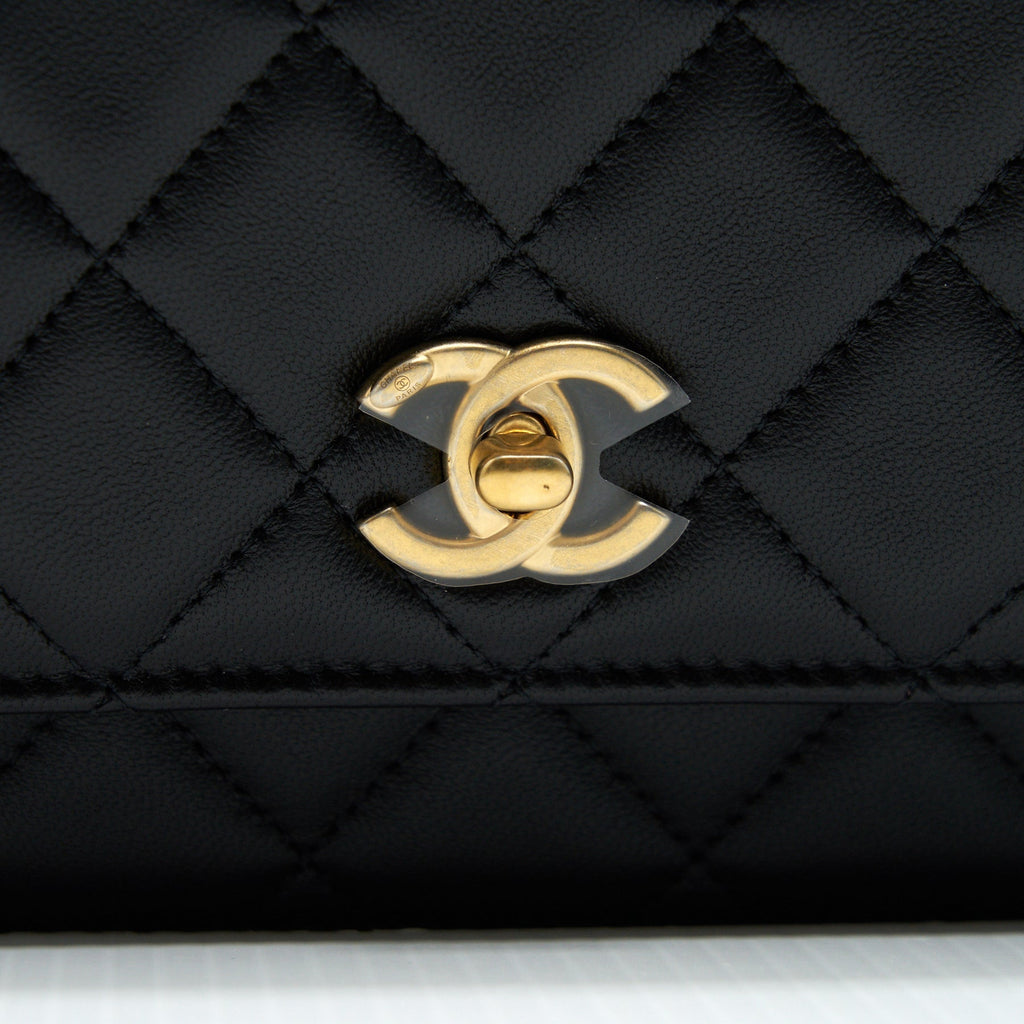CHANEL PEARL CRUSH WALLET ON CHAIN LAMBSKIN BLACK GHW