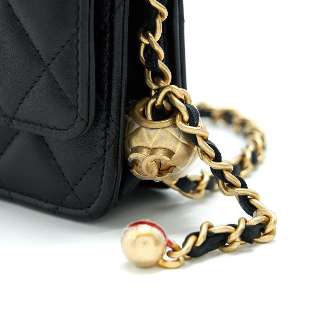 CHANEL PEARL CRUSH WALLET ON CHAIN BLACK GHW (MICRICHIP)