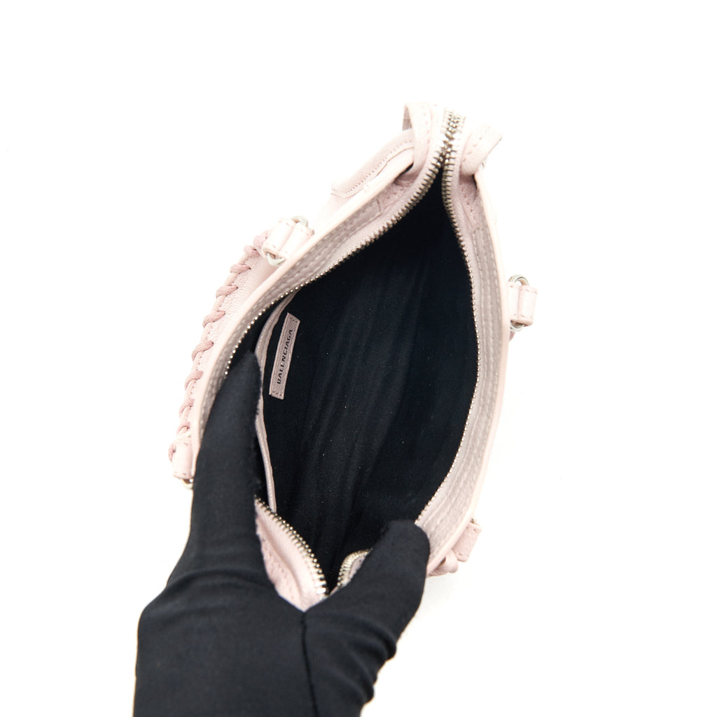 BALENCIAGA NANO CLASSIC METALLIC EDGE CITY BAG LIGHT PINK SHW