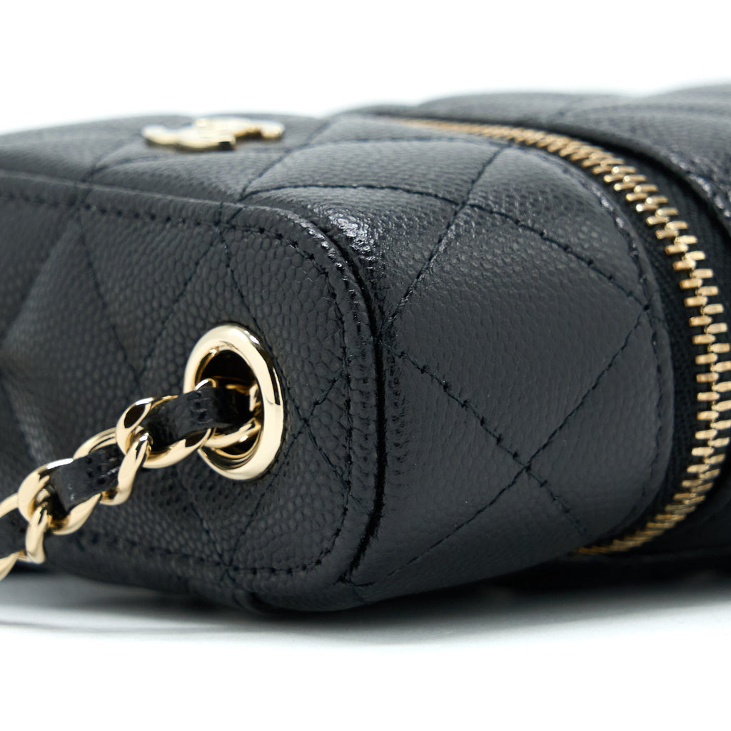 CHANEL 21K VANITY PHONE HOLDER WITH CHAIN CAVIAR BLACK LGHW