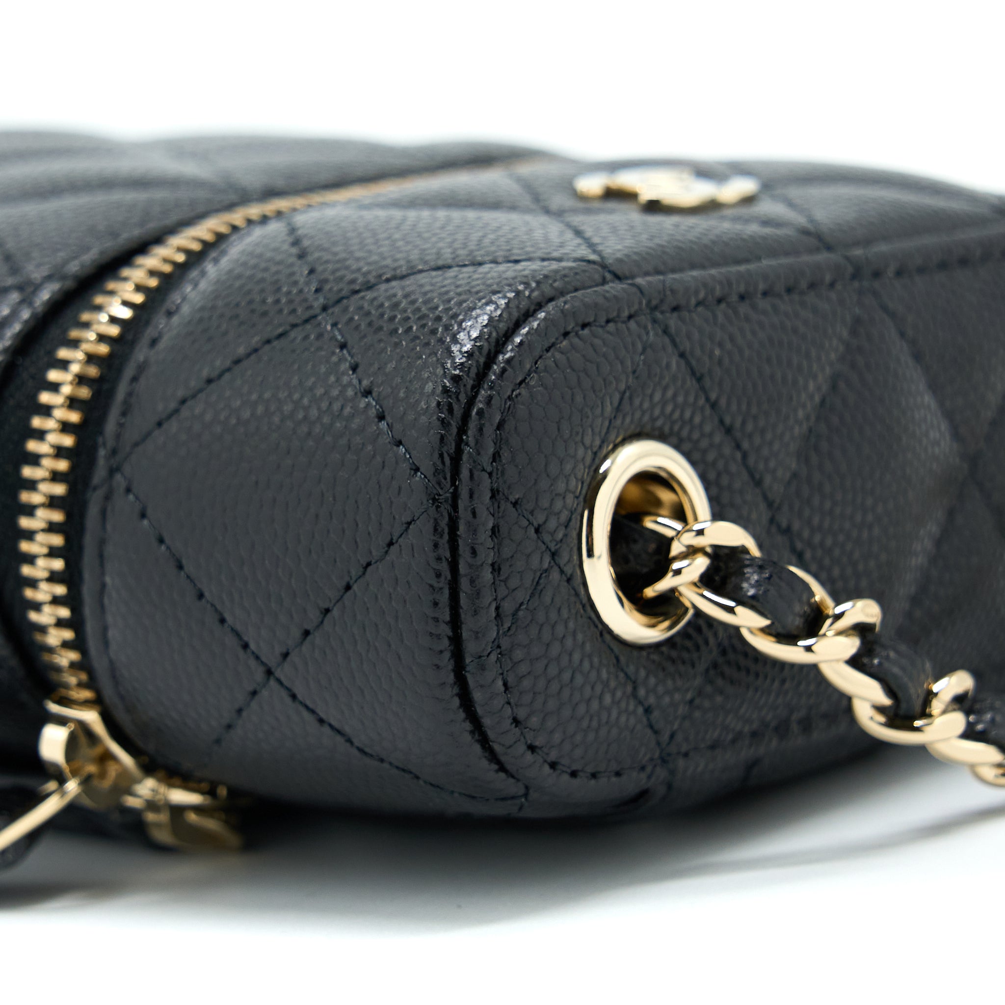 CHANEL 21K VANITY PHONE HOLDER WITH CHAIN CAVIAR BLACK LGHW