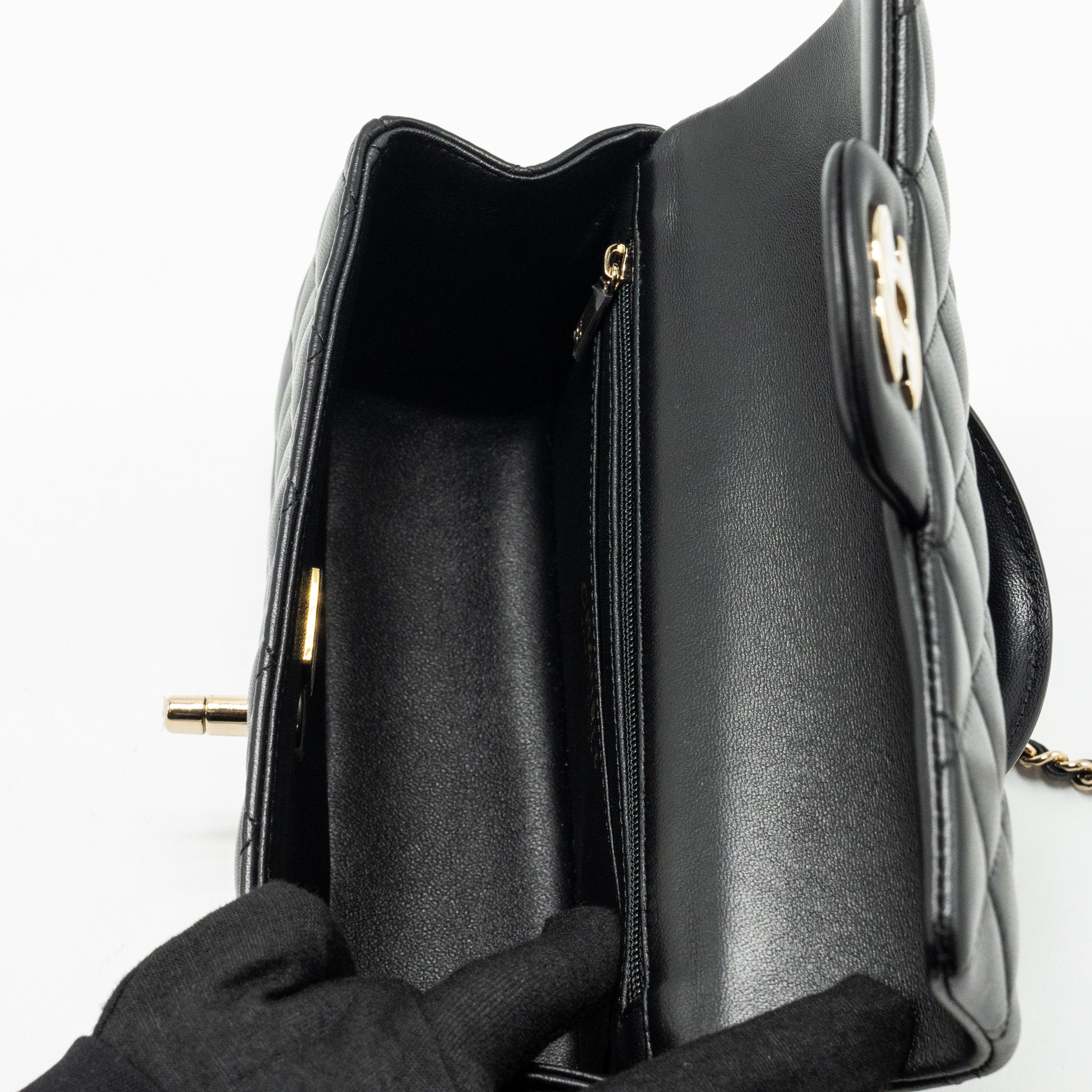 CHANEL TOP HANDLE MINI RECTANGULAR FLAP BAG LAMBSKIN BLACK LGHW (MICROCHIP)