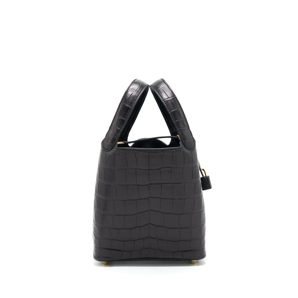 HERMES PICOTIN 18 LOCK BAG ALLIGATOR MATT BLACK GHW