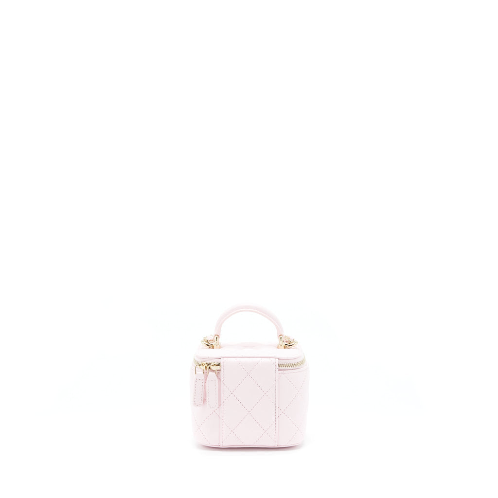 CHANEL 22P TOP HANDLE MINI VANITY WITH CHAIN LAMBSKIN LIGHT PINK LGHW