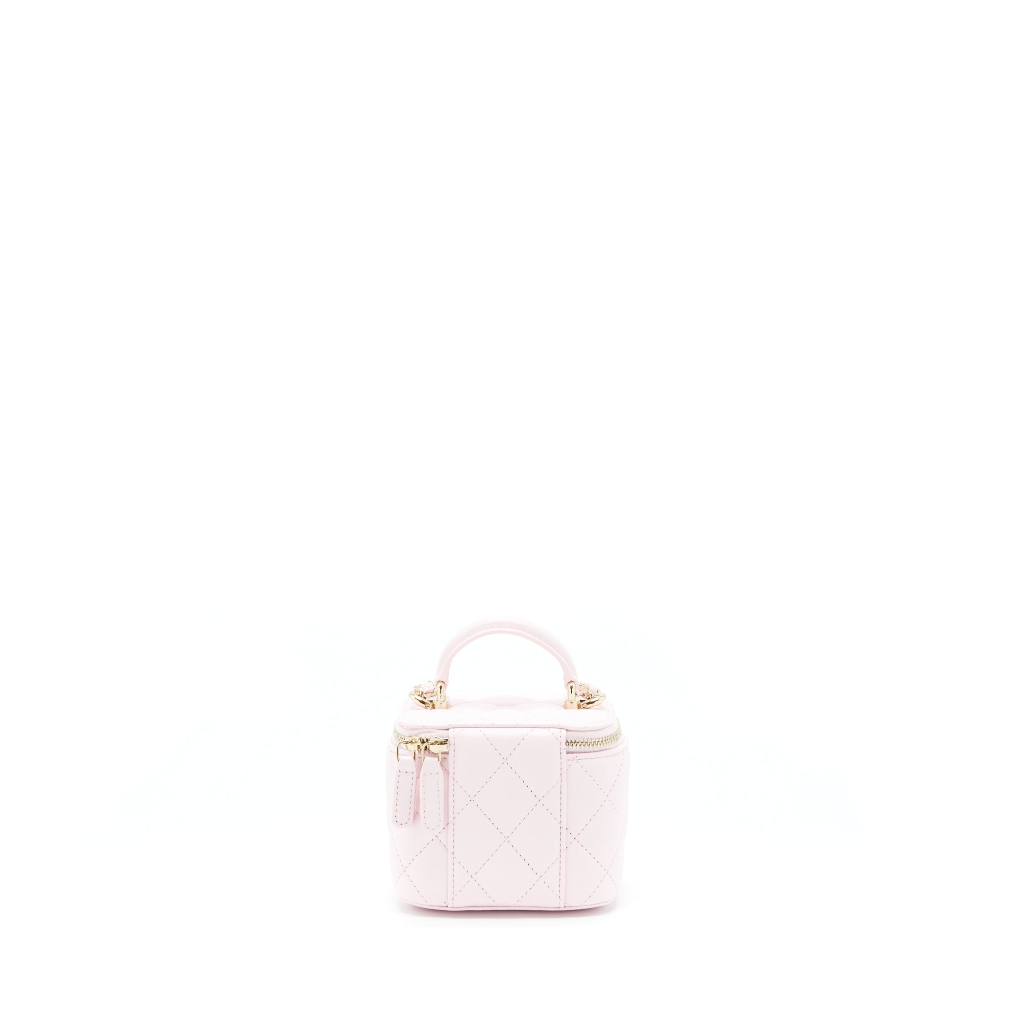 CHANEL 22P TOP HANDLE MINI VANITY WITH CHAIN LAMBSKIN LIGHT PINK LGHW