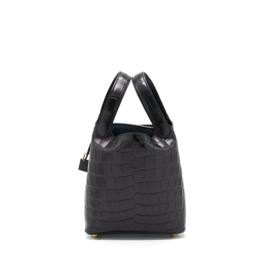 HERMES PICOTIN 18 LOCK BAG ALLIGATOR MATT BLACK GHW