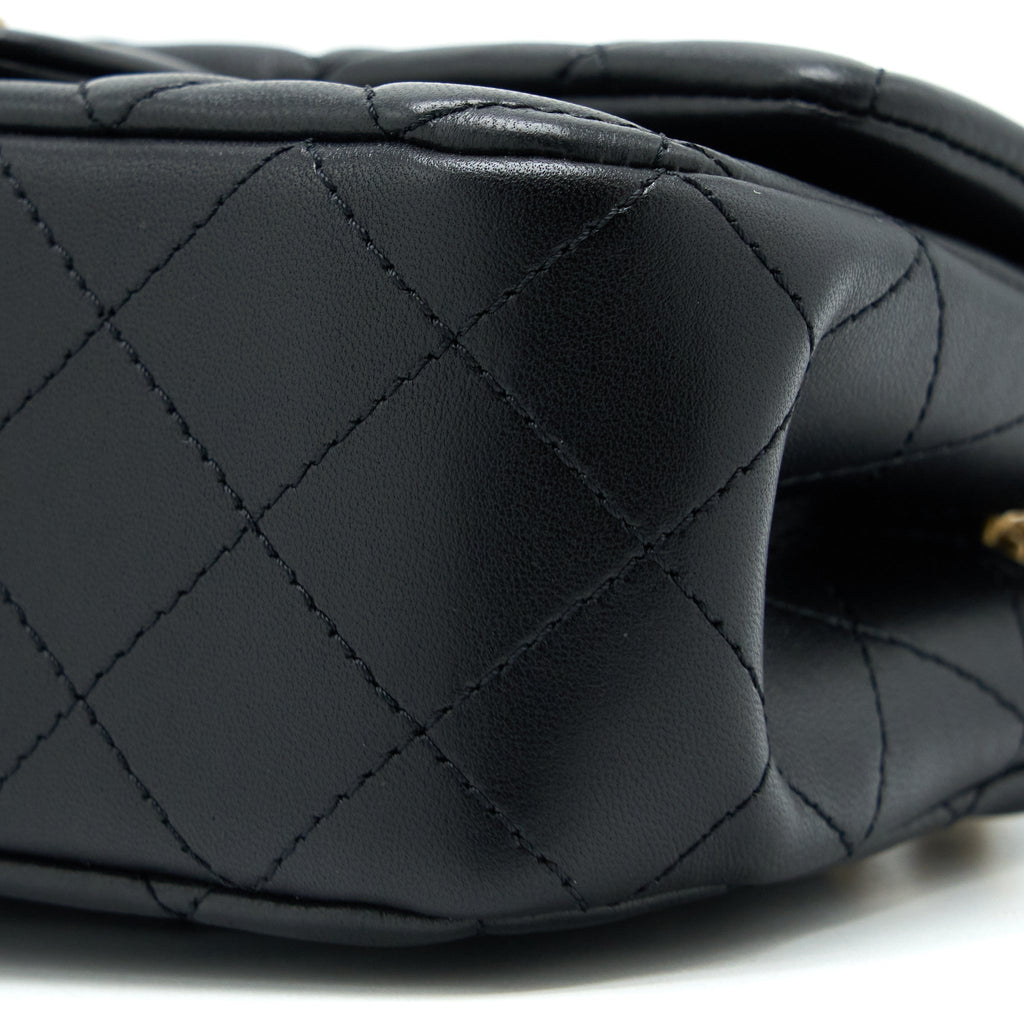 CHANEL 23S CAMELLIA CHAIN MINI RECTANGULAR LAMBSKIN BLACK BRUSHED GHW (MICROCHIP)