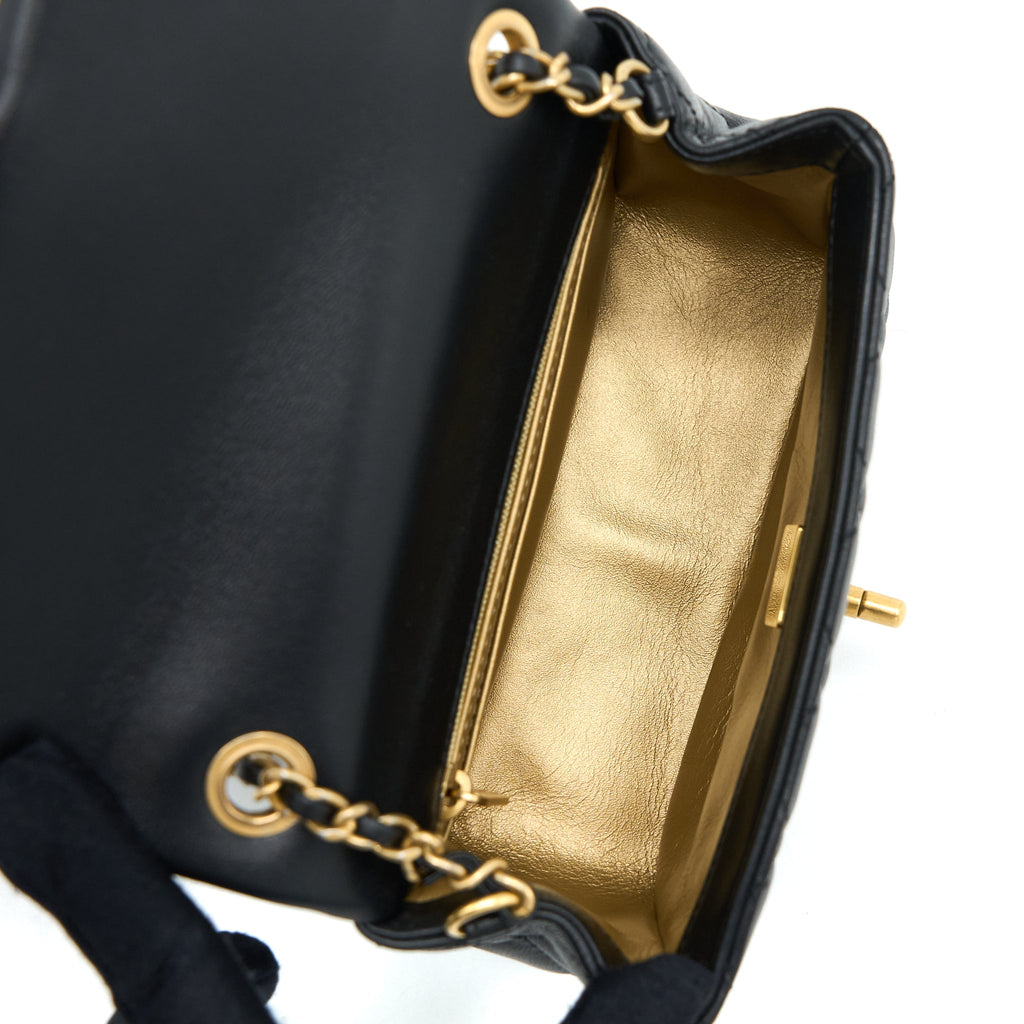 CHANEL PEARL CRUSH MINI SQUARE FLAP BAG LAMBSKIN BLACK GHW (MICROCHIP)
