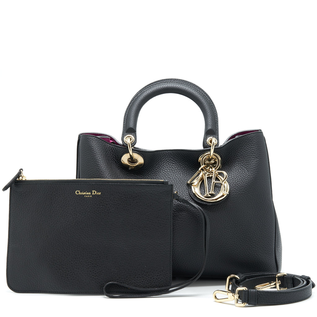 DIOR DIORISSIMO GRAINED LEATHER BLACK/ FUSHIA GHW