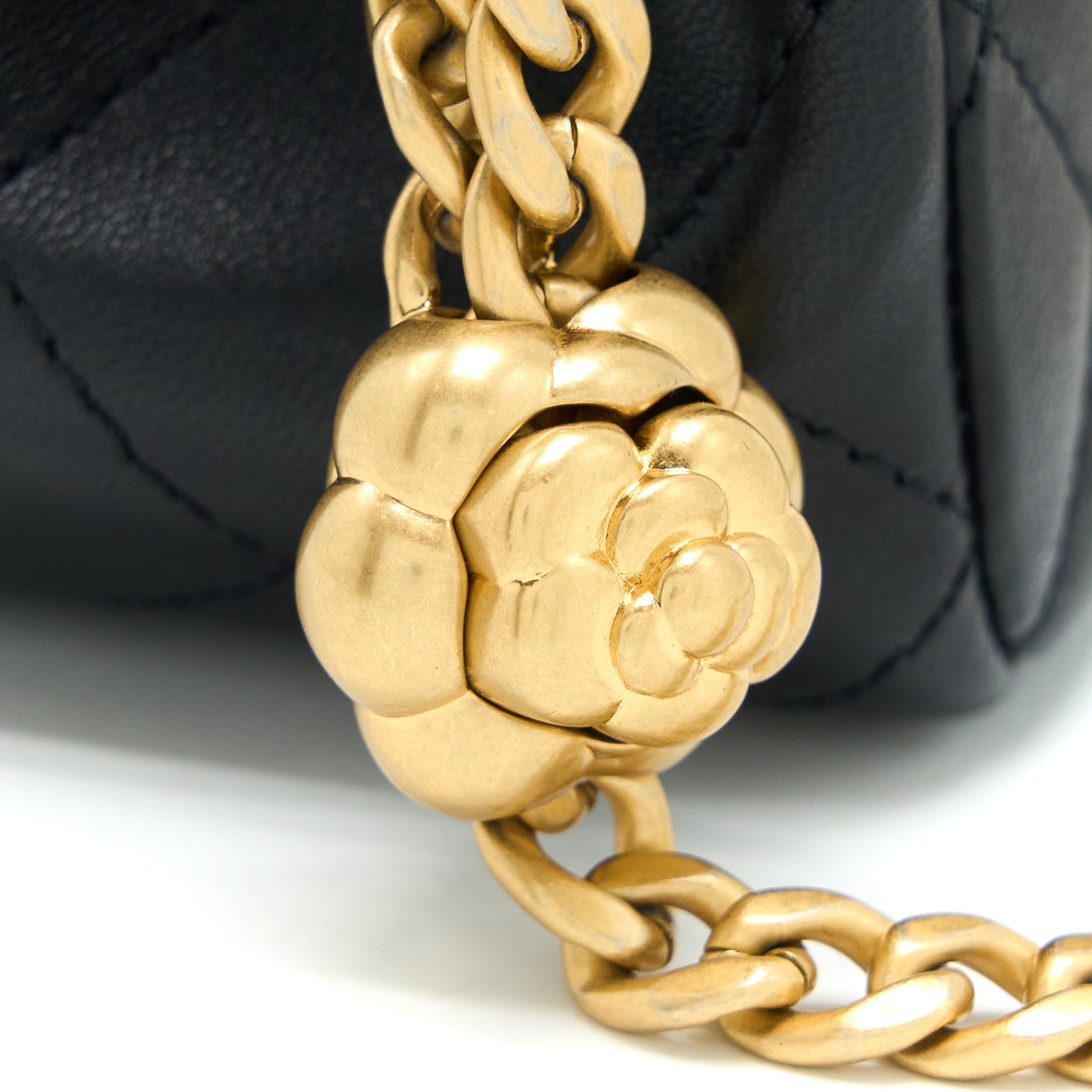 CHANEL 23S CAMELLIA CHAIN MINI RECTANGULAR LAMBSKIN BLACK BRUSHED GHW (MICROCHIP)