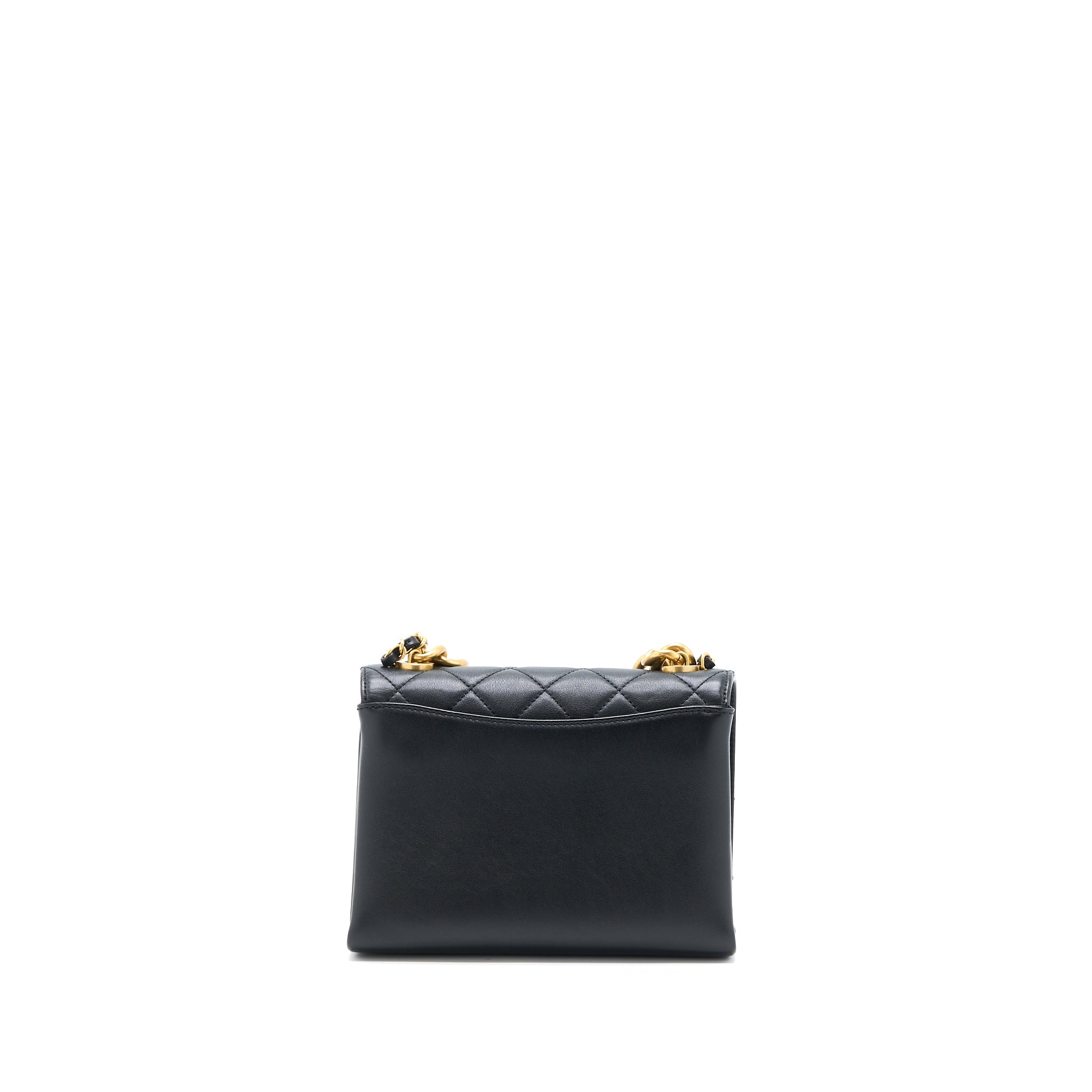 CHANEL SEASONAL FLAP BAG GIANT CHAIN HANDLE WITH PEARL CALFSKIN BLACK BRUSH GHW (MICROCHIP)