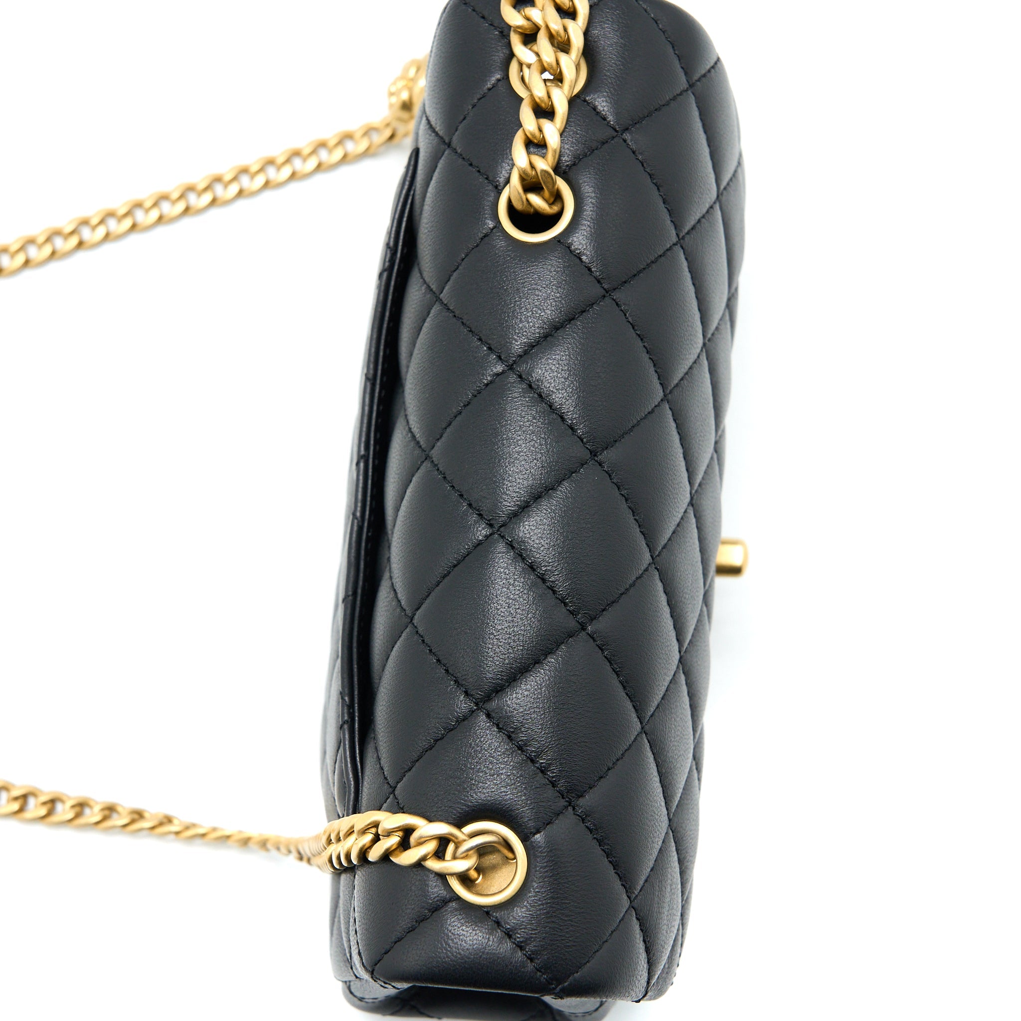 CHANEL 23S CAMELLIA CHAIN MINI RECTANGULAR LAMBSKIN BLACK BRUSHED GHW (MICROCHIP)
