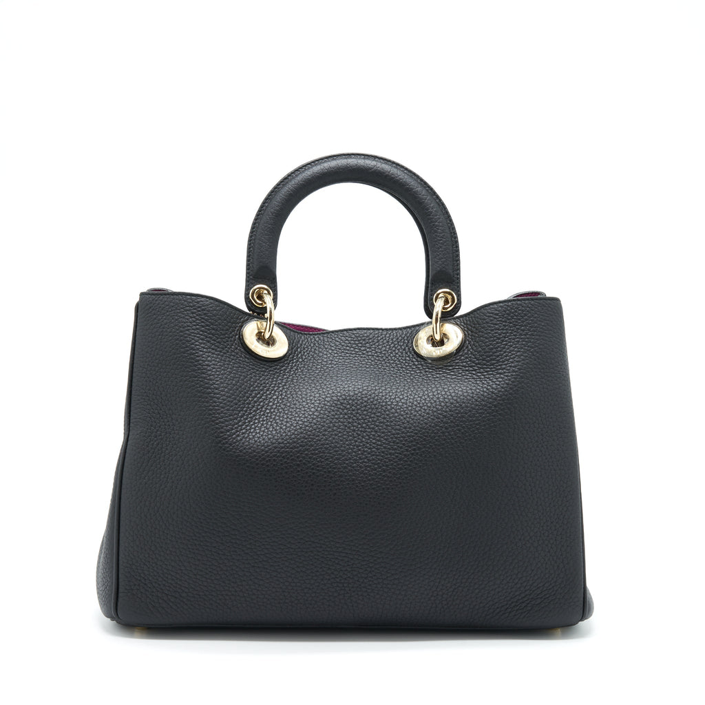 DIOR DIORISSIMO GRAINED LEATHER BLACK/ FUSHIA GHW