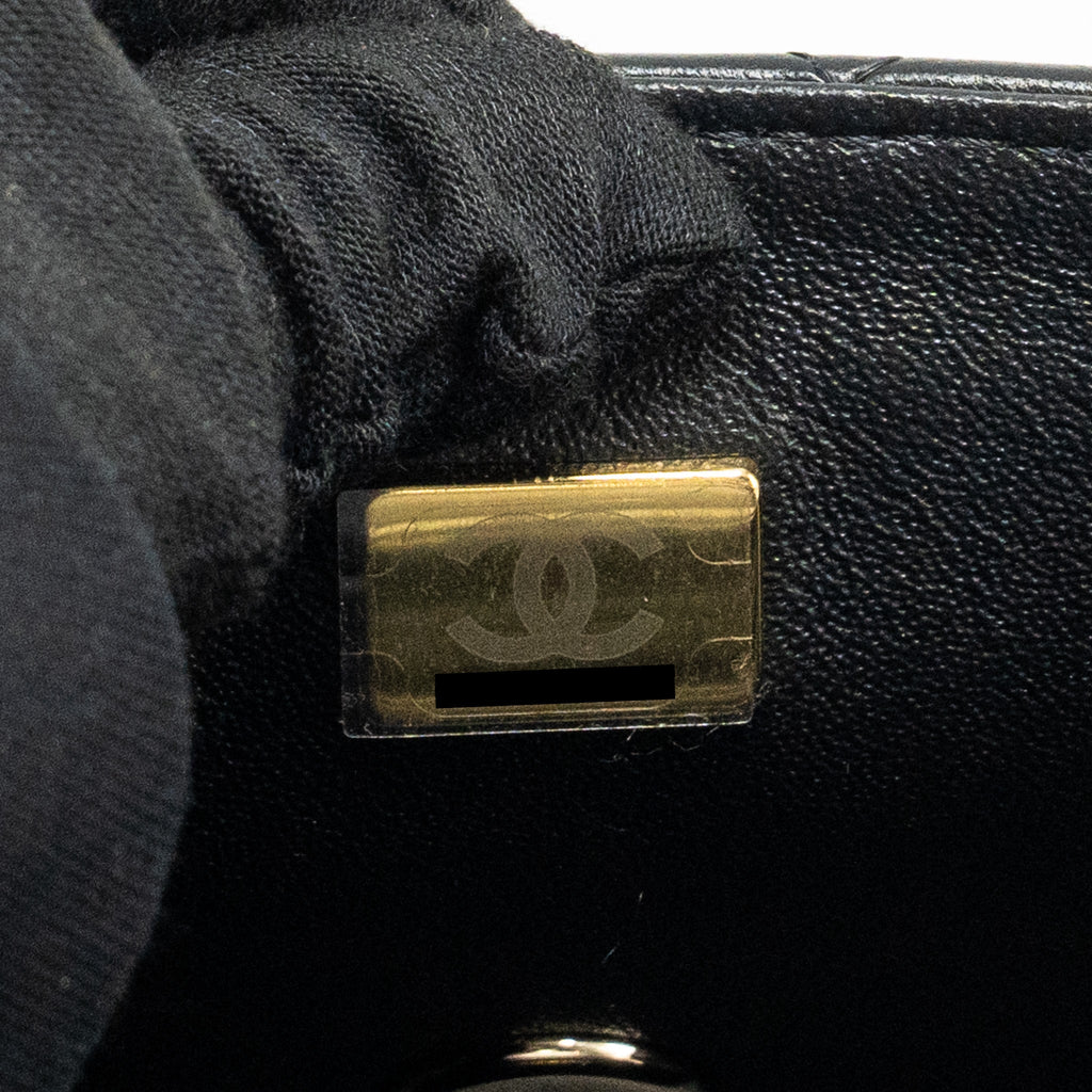 CHANEL TOP HANDLE MINI RECTANGULAR FLAP BAG LAMBSKIN BLACK LGHW (MICROCHIP)