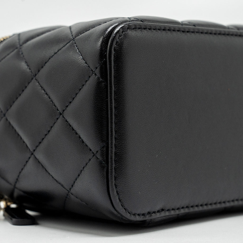 CHANEL TOP HANDLE LONG VANITY WITH CHAIN LAMBSKIN BLACK GHW