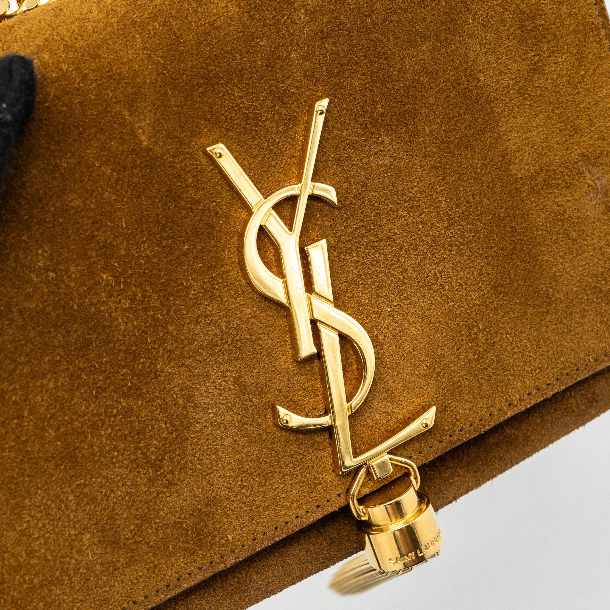 SAINT LAURENT KATE CHAIN WALLET WITH TASSEL SUEDE BROWN GHW