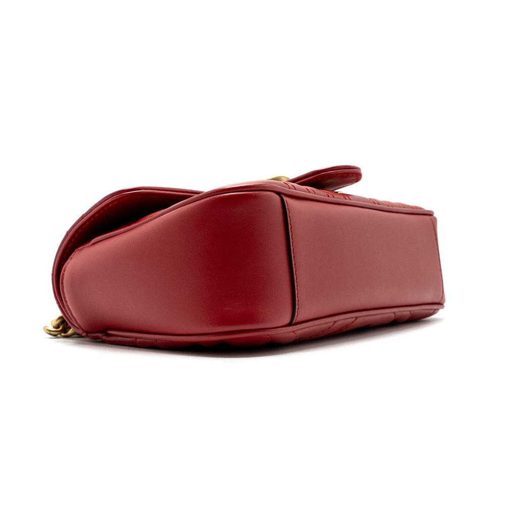 GUCCI MINI GG MARMONT MATELASSE CALFSKIN RED GHW