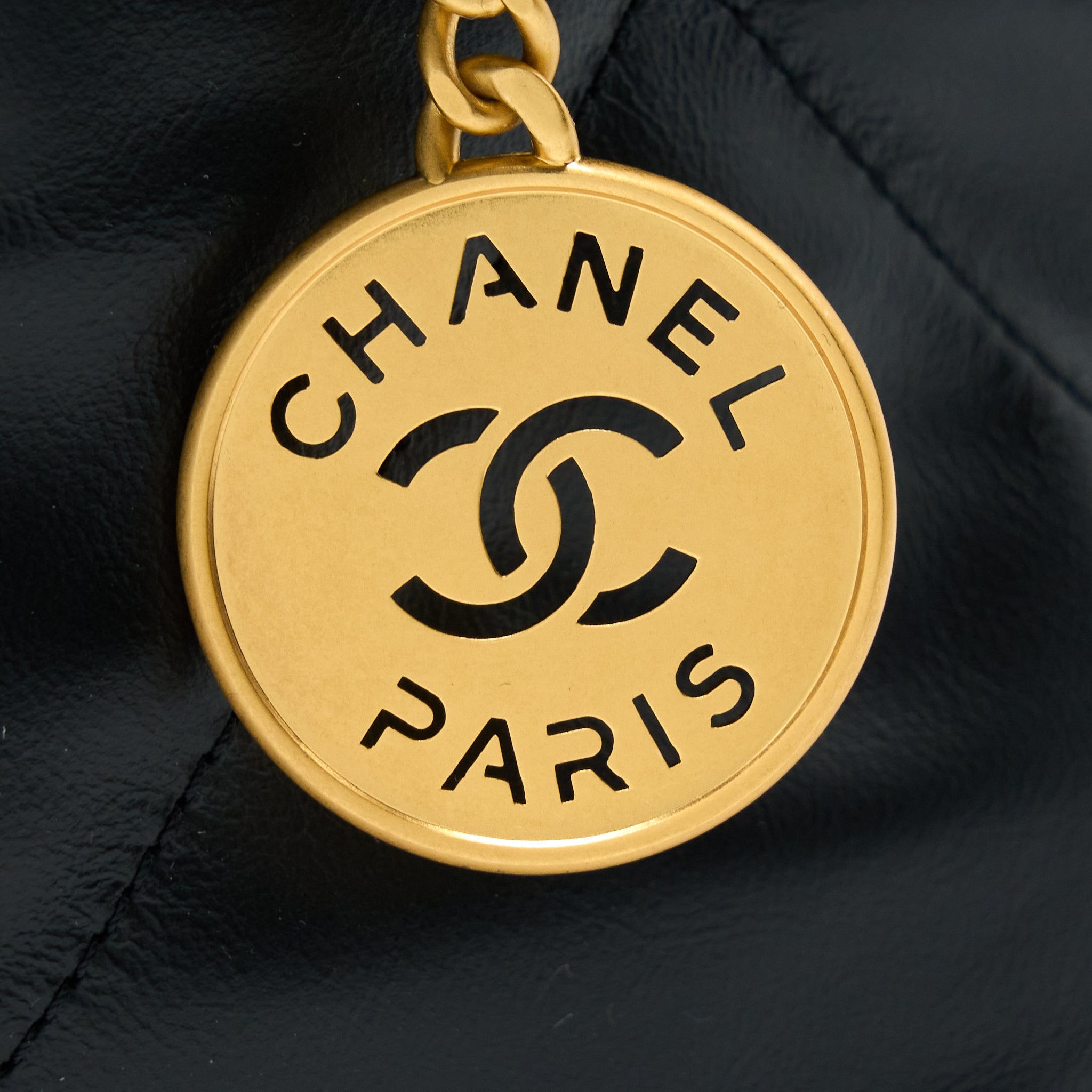 CHANEL SMALL 22 BAG WHITE LETTER SHINY CALFSKIN GHW (MICROCHIP)
