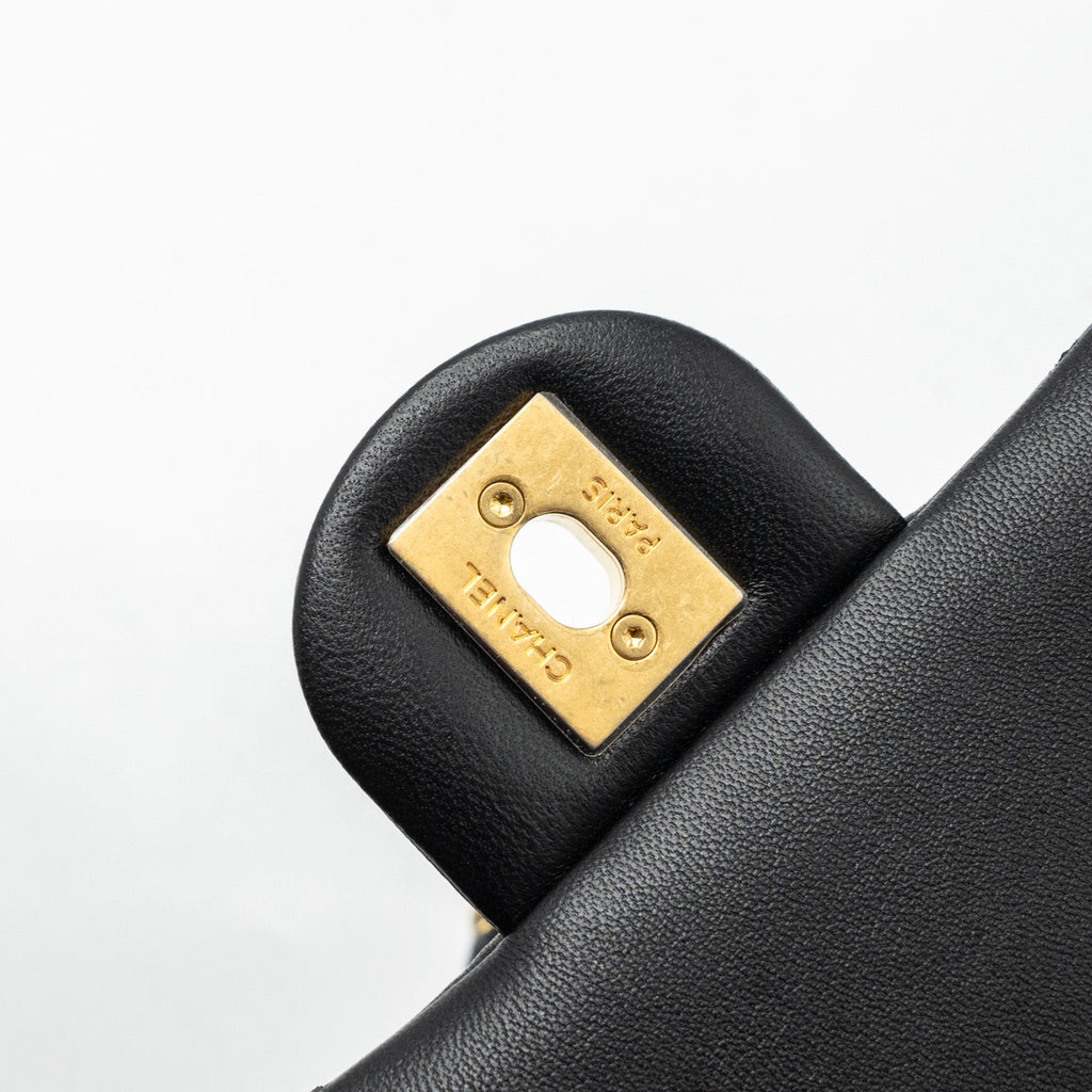 CHANEL CIRCULAR HANDLE QUILTED FLAP BAG LAMBSKIN BLACK BRUSHED GHW