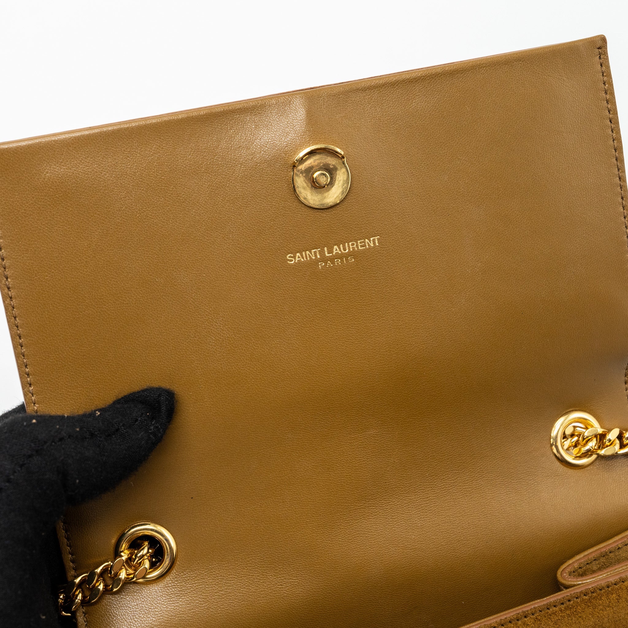 SAINT LAURENT KATE CHAIN WALLET WITH TASSEL SUEDE BROWN GHW