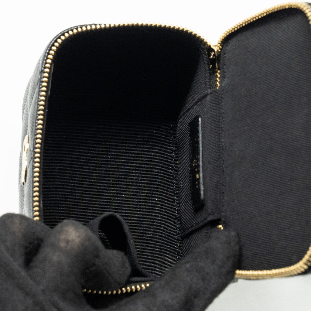 CHANEL SMALL VANITY CLUTCH WITH CHAIN CC PEARL CAVIAR BLACK LGHW