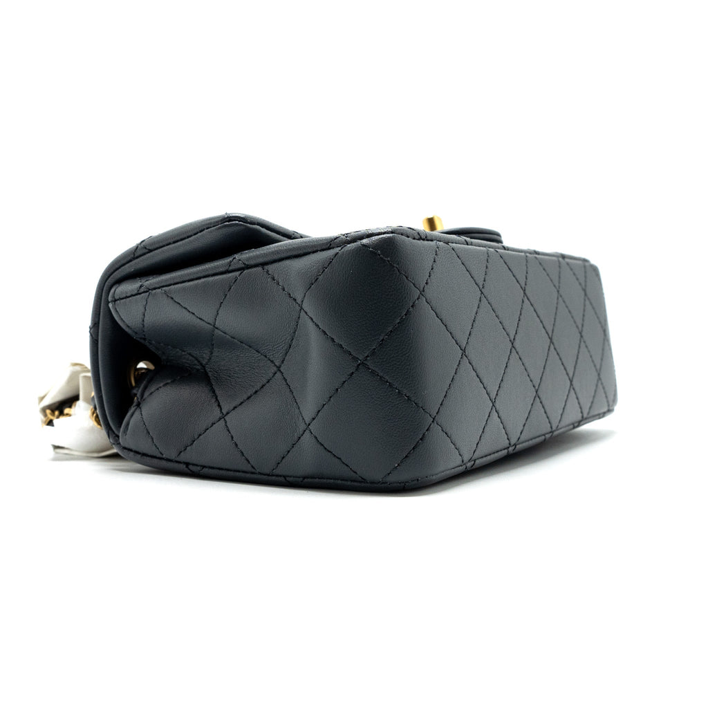 CHANEL 23K PEARL CRUSH MINI RECTANGULAR FLAP BAG LAMBSKIN DARK GREY GHW