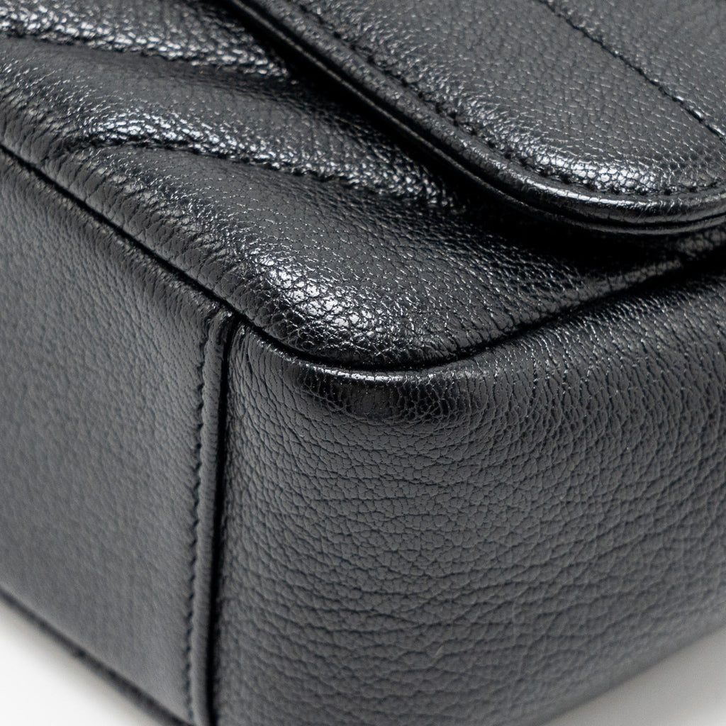 CHANEL SMALL DIAGNOAL FLAP BAG SHINY GOATSKIN BLACK GHW