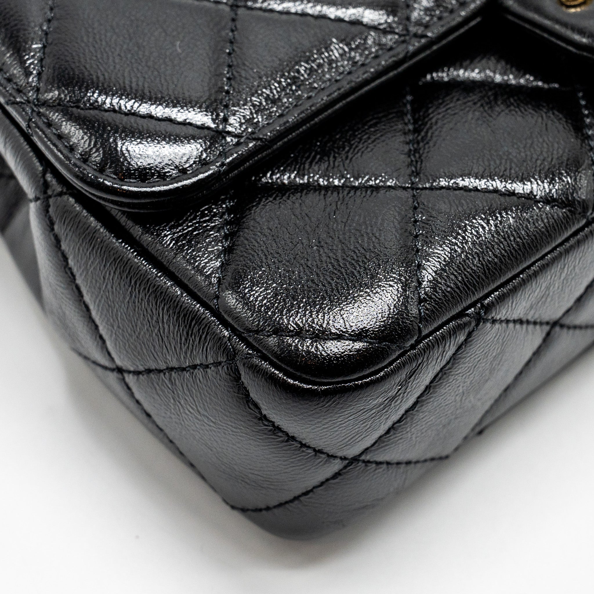 CHANEL 24B GIANT CHAIN FLAP SHOULDER BAG LAMBSKIN BLACK GHW (MICROCHIP)