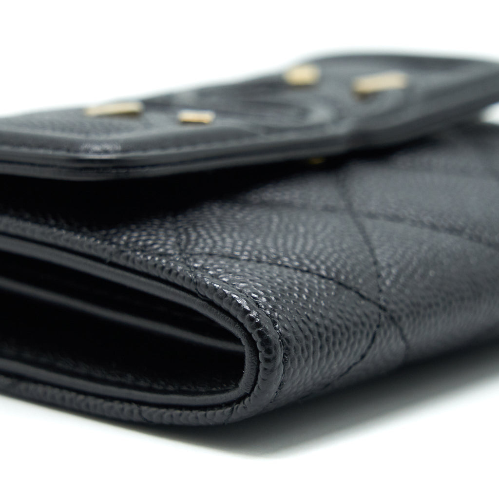 CHANEL FILIGREE FLAP CARD HOLDER CAVIAR BLACK GHW
