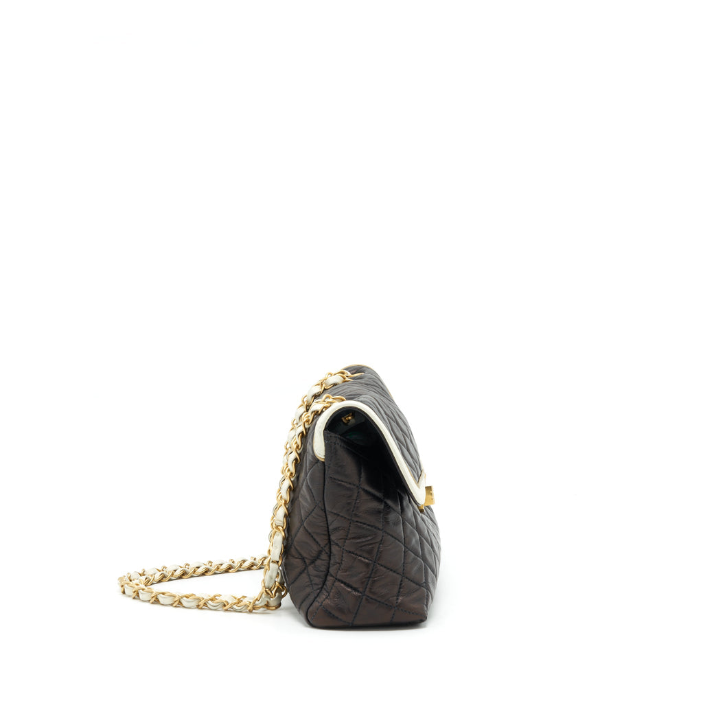 CHANEL VINTAGE SINGLE FLAP BAG LAMBSKIN DARK BROWN GHW