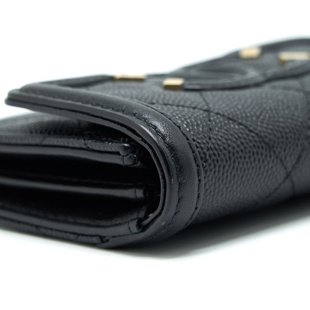 CHANEL FILIGREE FLAP CARD HOLDER CAVIAR BLACK GHW