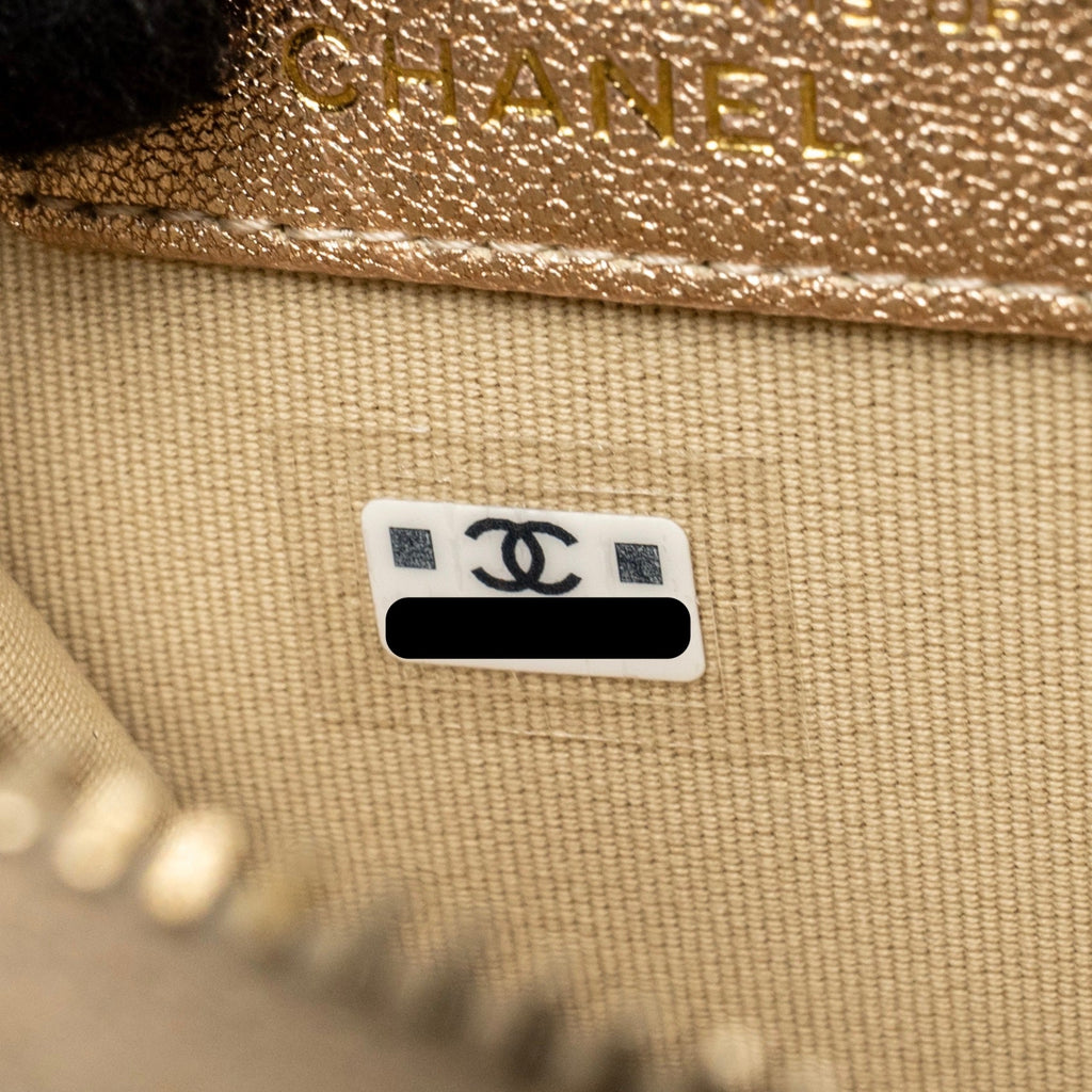 CHANEL 25C COIN POUCH AND AIRPODS CASE METALLIC LAMBSKIN GOLD GHW (MICROCHIP)