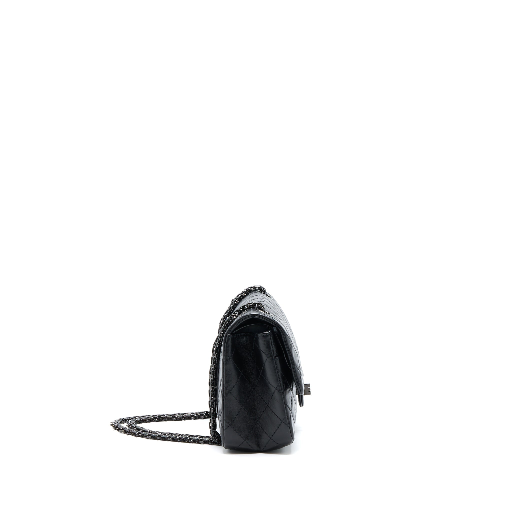 CHANEL SMALL 2.55 REISSUE FLAP BAG AGED CALFSKIN SO BLACK WITH BLACK HARDWARE (MICROCHIP)