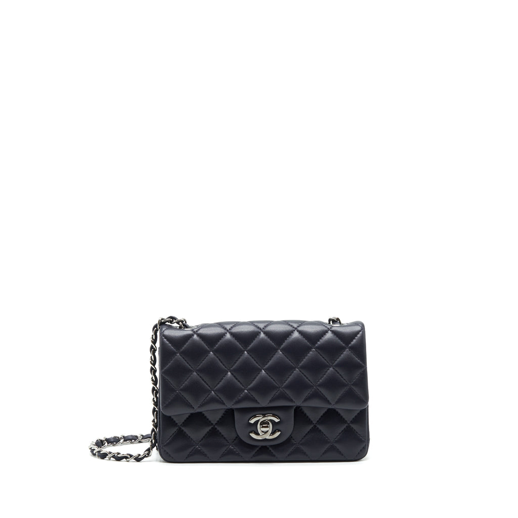 CHANEL MINI RECTANGULAR LAMBSKIN DARK PURPLE BLACK HARDWARE