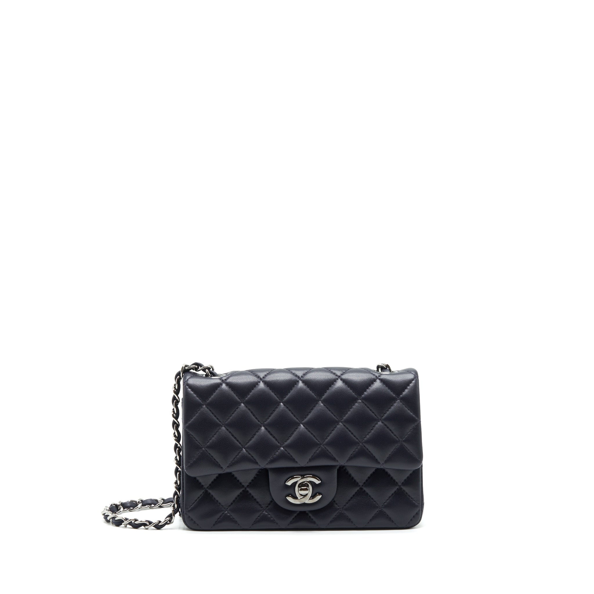 CHANEL MINI RECTANGULAR LAMBSKIN DARK PURPLE BLACK HARDWARE