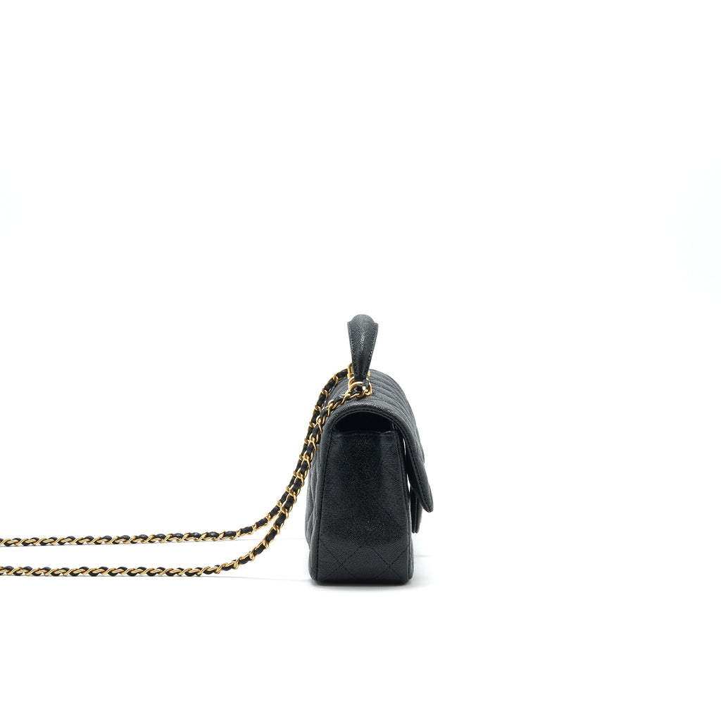 CHANEL RECTANGULAR MINI TOP HANDLE FLAP BAG GRANIED CALFSKIN BLACK GHW