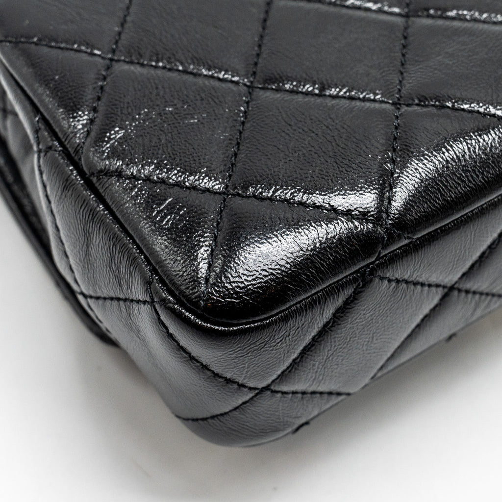 CHANEL 24B GIANT CHAIN FLAP SHOULDER BAG LAMBSKIN BLACK GHW (MICROCHIP)