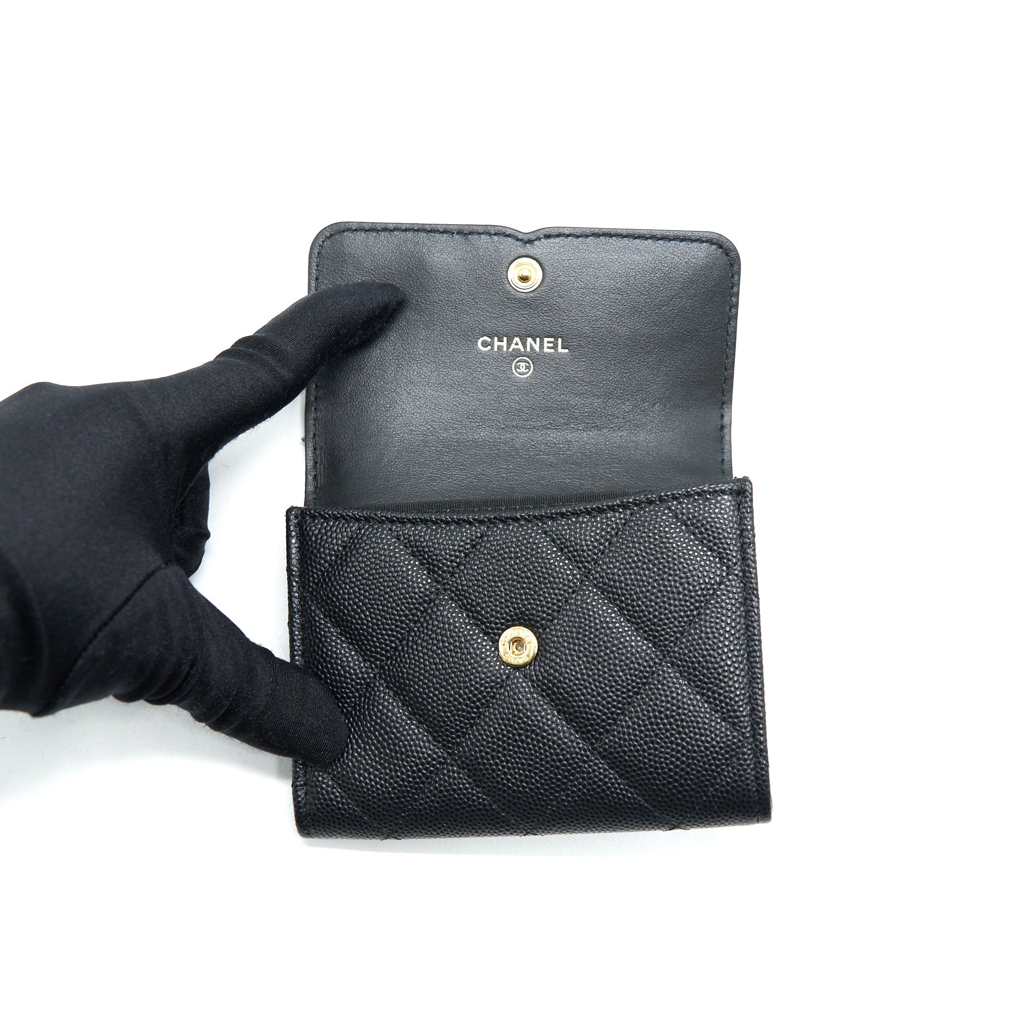 CHANEL FILIGREE FLAP CARD HOLDER CAVIAR BLACK GHW