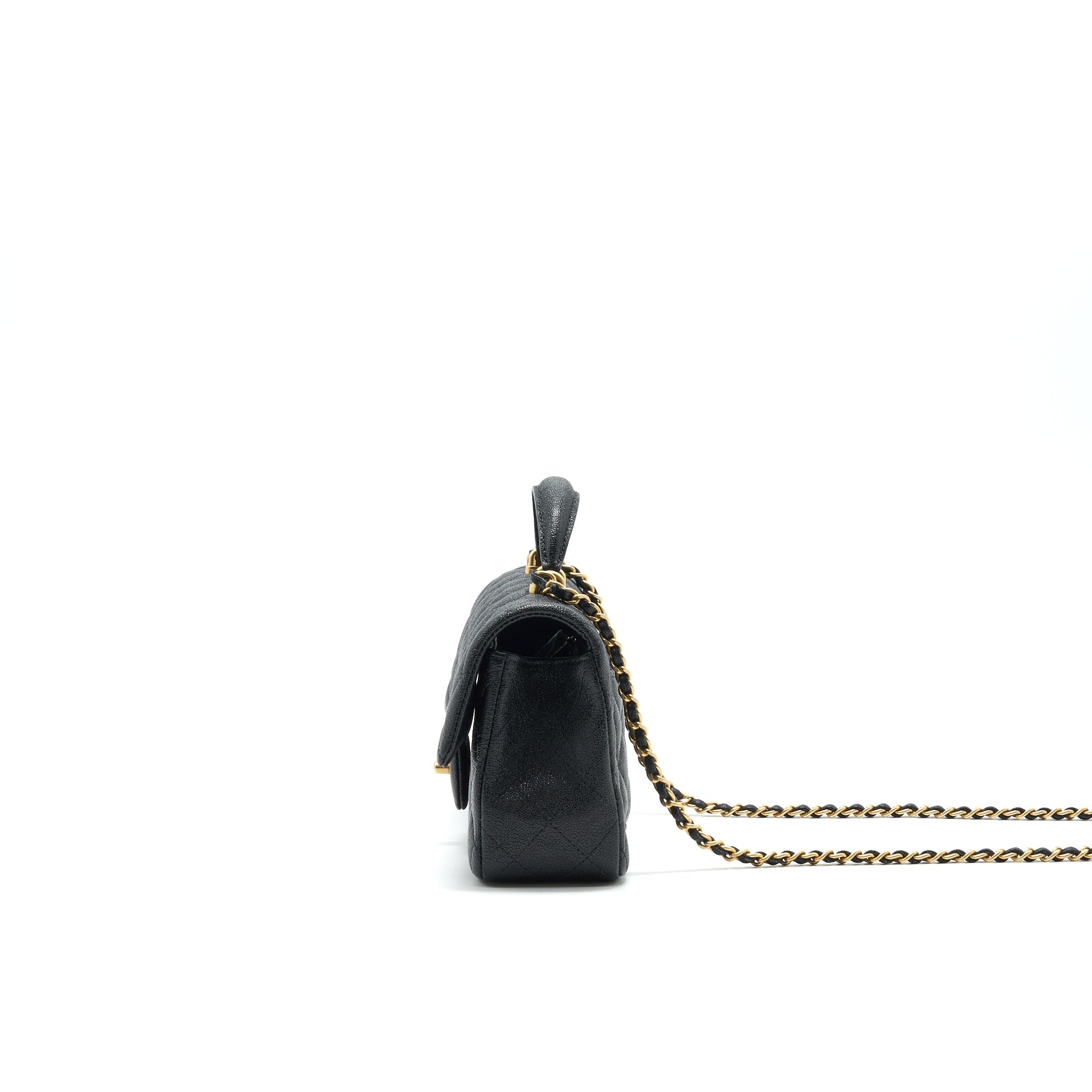 CHANEL RECTANGULAR MINI TOP HANDLE FLAP BAG GRANIED CALFSKIN BLACK GHW