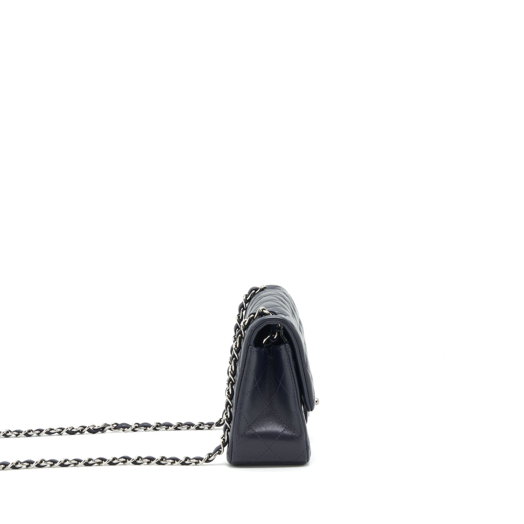 CHANEL MINI RECTANGULAR LAMBSKIN DARK PURPLE BLACK HARDWARE