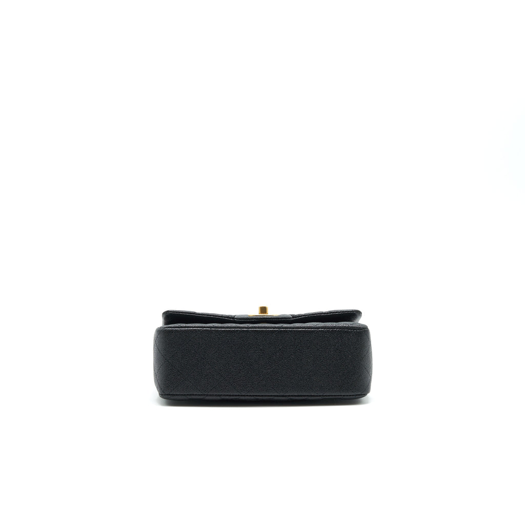 CHANEL RECTANGULAR MINI TOP HANDLE FLAP BAG GRANIED CALFSKIN BLACK GHW