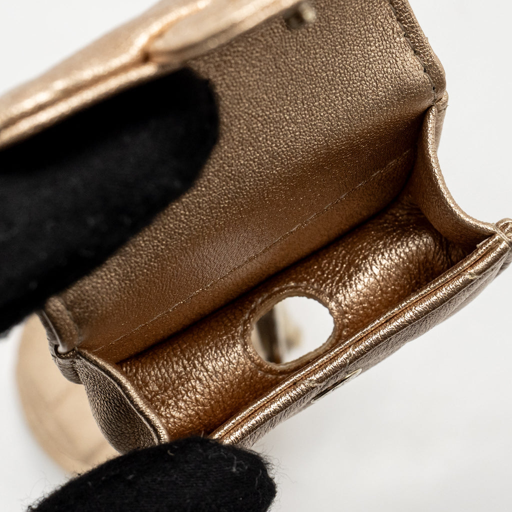 CHANEL 25C COIN POUCH AND AIRPODS CASE METALLIC LAMBSKIN GOLD GHW (MICROCHIP)