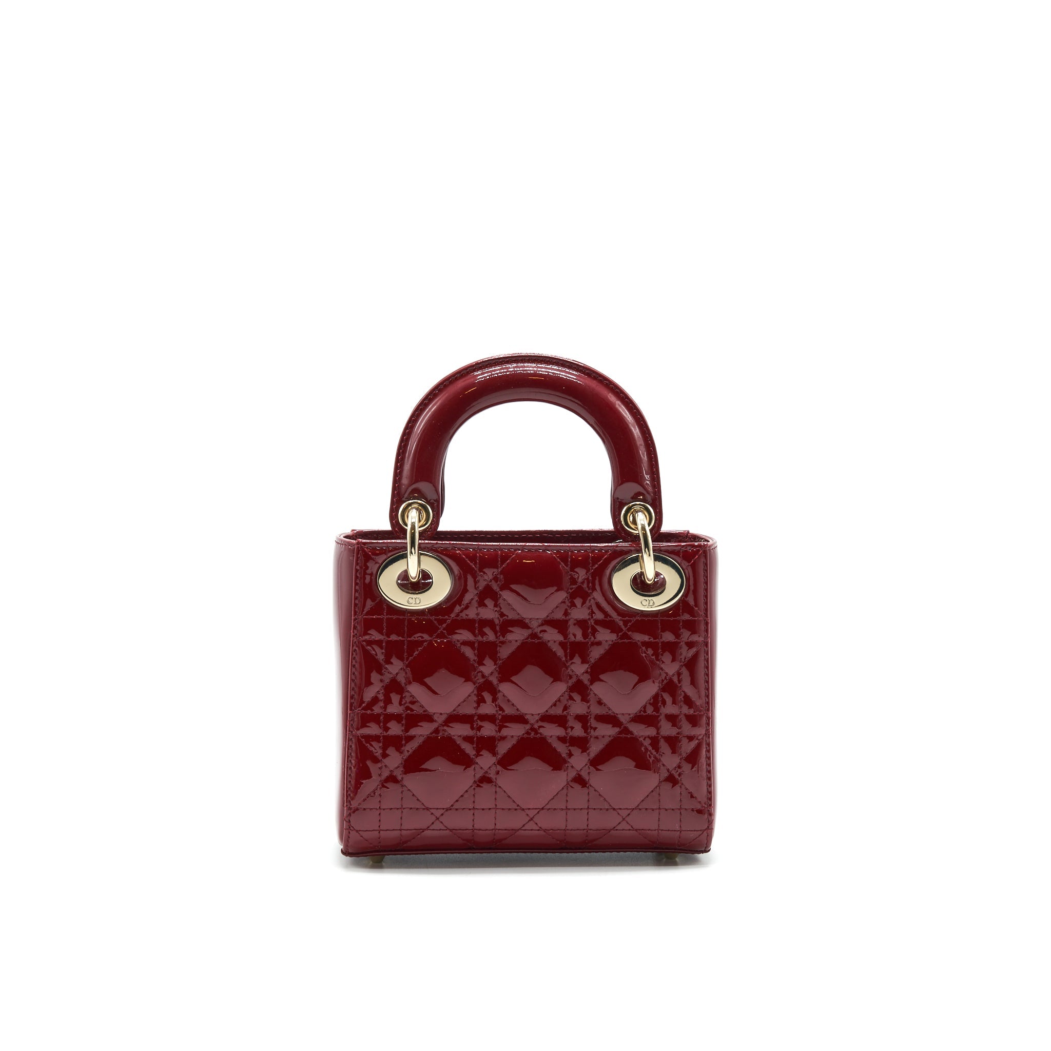 DIOR MINI LADY DIOR PATENT LEATHER RED WITH LGHW