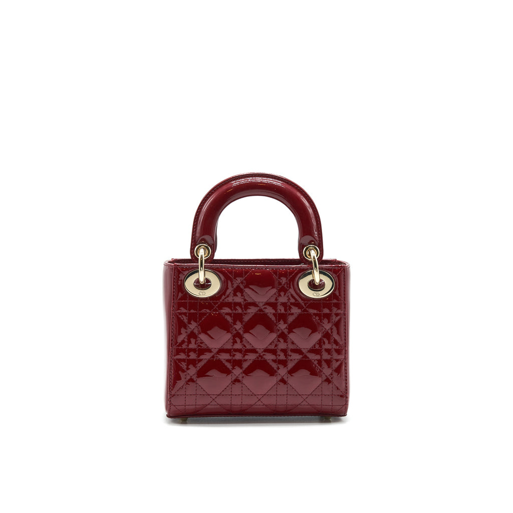 CHRISTIAN DIOR MINI LADY DIOR PATENT LEATHER RED WITH LGHW