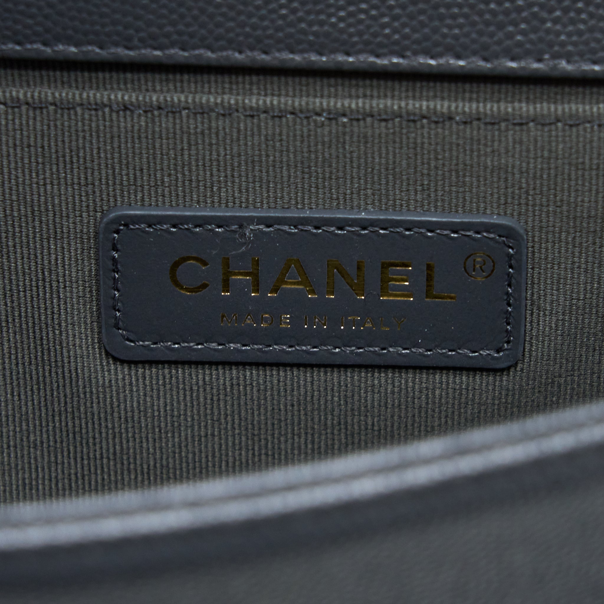 CHANEL SMALL BOY BAG CHEVRON CAVIAR DARK GREY BRUSHED GHW (MICROCHIP)